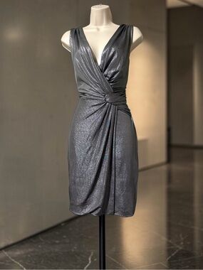 La Coquette by Mandalay Gunmetal Metallic Mini Dress Size 4